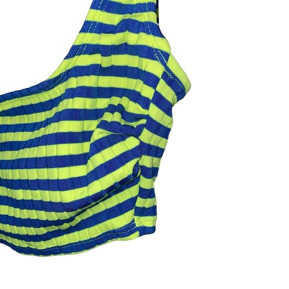 Xhilaration Neon Yellow & Blue Striped Cropped Tank Top - Picture 2 of 5